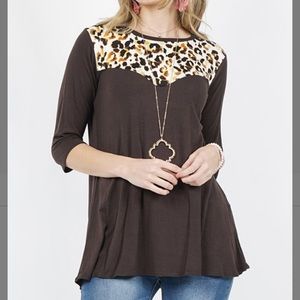 Brown Leopard Three Quarter Sleeve Top, M